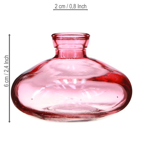 Product Mini vases glass bulbous flat pink tinted Ø9cm H6cm 6 pcs