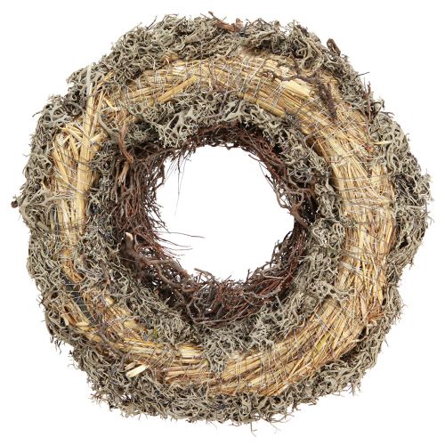 Product Natural Moss Wreath Grey Ø30cm - Decorative wreath for table & door decoration, autumn & Christmas decoration