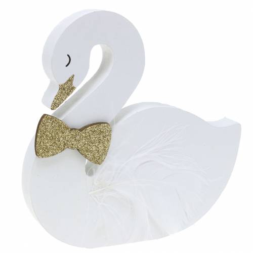 Product Decorative Swans Wedding Wood White Gold 12x13cm 2 Pcs