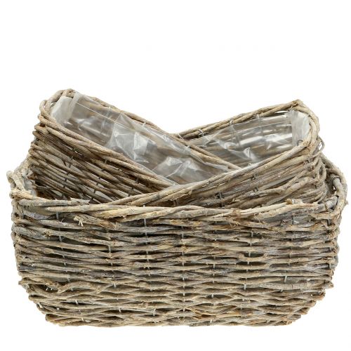 Product Rectangular plant basket, natural-white washed L33cm, set of 3