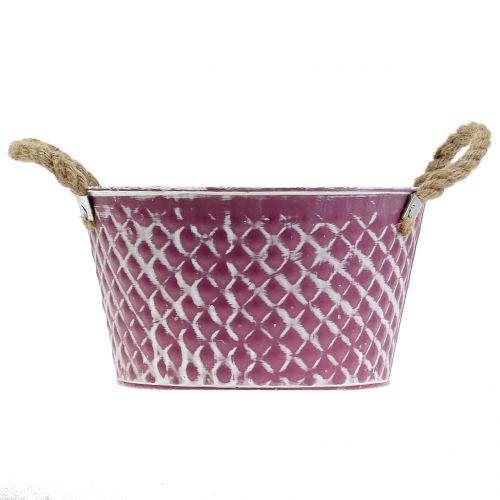 Product Zinc bowl rhombus with rope handles violet white washed Ø24.5cm H14cm