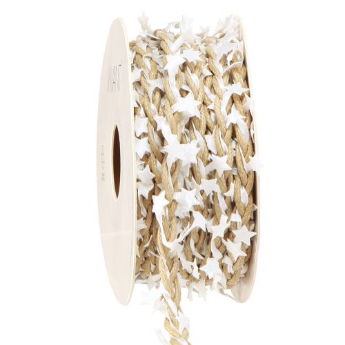 Natural decorative ribbon with white stars Width 5mm Length 8m