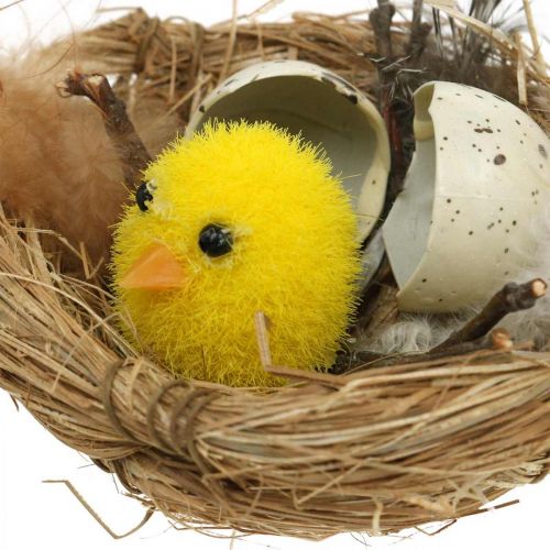 Product Easter decoration chicks in the nest with feathers Table decoration Easter nest Ø9cm