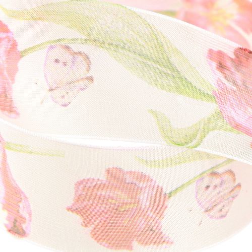 Product Organza Ribbon Chiffon Ribbon Parrot Tulips Red 40mm 18m