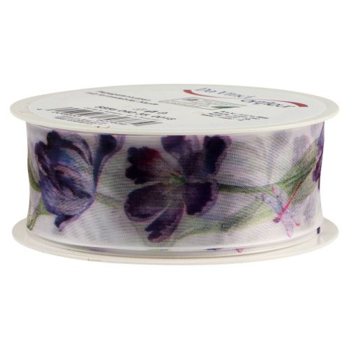 Product Organza ribbon chiffon ribbon parrot tulips purple 40mm 18m