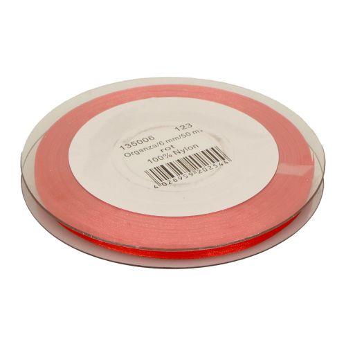 Product Organza ribbon gift ribbon red ribbon selvage 6mm 50m