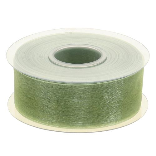 Product Organza ribbon green gift ribbon selvedge lime green 40mm 50m