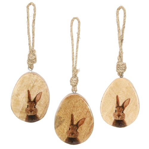 Floristik24 Easter Egg Wood Hanging Ornament Easter Bunny 9cm 6pcs