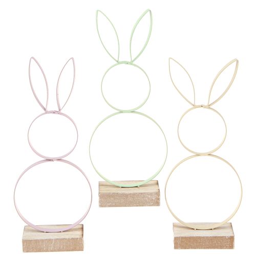 Easter Bunny Decoration Metal Wood Yellow Mint Pink H21cm 3pcs