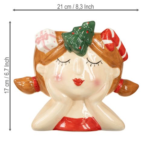 Product Plant head ceramic girl decorative planter Christmas H17cm