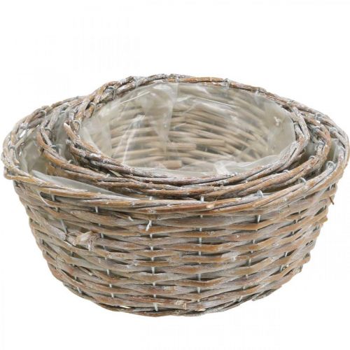 Product Set of 3 wicker baskets, planters, decorative baskets, white washed vintage style, Ø21.5/26/31cm for home and garden