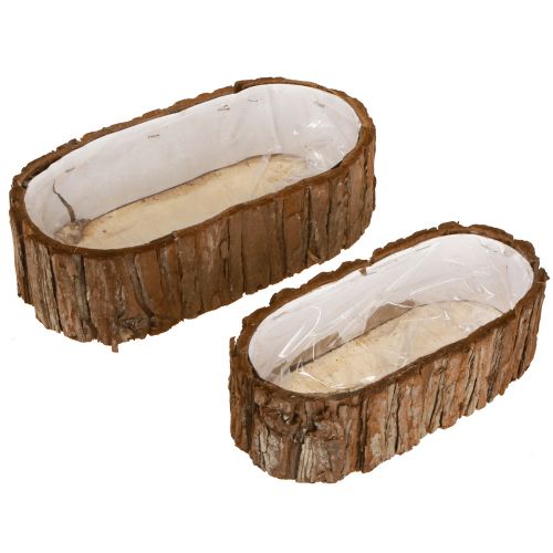 Plant bowl oval bark natural 30.5×15cm / 24×11cm set of 2