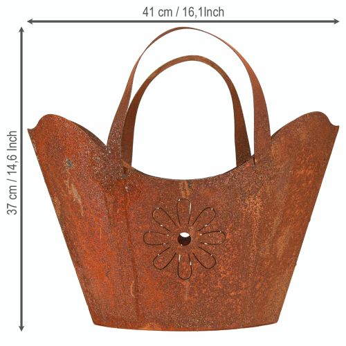Product Decorative planter Metal Handbag with handles Rust H37cm