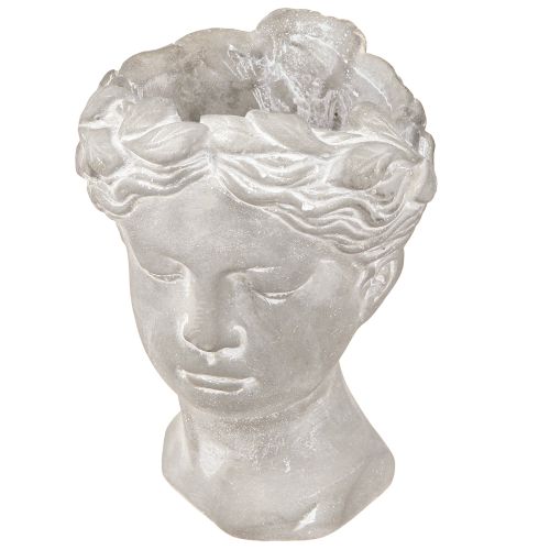 Plant Pot Woman&#39;s Head Decorative Planter White Washed 15×16×21cm