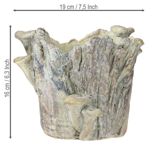 Product Plant pot cast stone planter with mushrooms tree stump 16cm