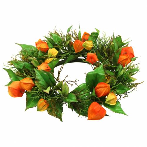 Product Physalis wreath artificial orange, green Ø28cm autumn decoration