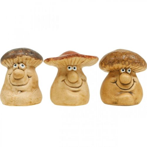 Floristik24 Ceramic decorative mushroom with face figure brown H8cm 3pcs