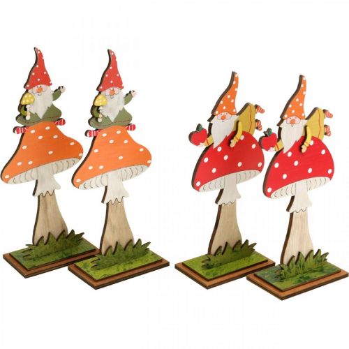 Product Fly agaric for autumn, wood decoration, gnome on mushroom orange / red H21 / 19.5cm 4pcs