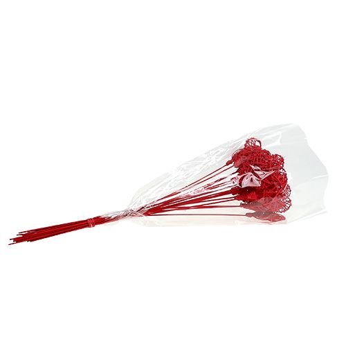 Floristik24 Rattan heart on stick red 7cm L45cm 18 pcs
