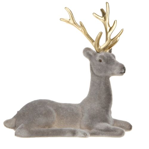 Product Sitting deer decoration flocked grey gold 15×6×15.5cm 3pcs