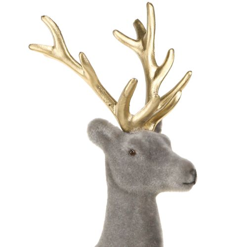 Product Sitting deer decoration flocked grey gold 15×6×15.5cm 3pcs