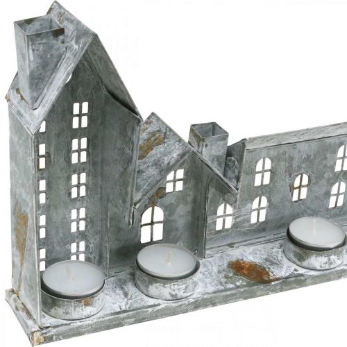 Floristik24 Houses for lighting, window decorations, light houses silver, metal wind light antique look L67.5cm H20cm