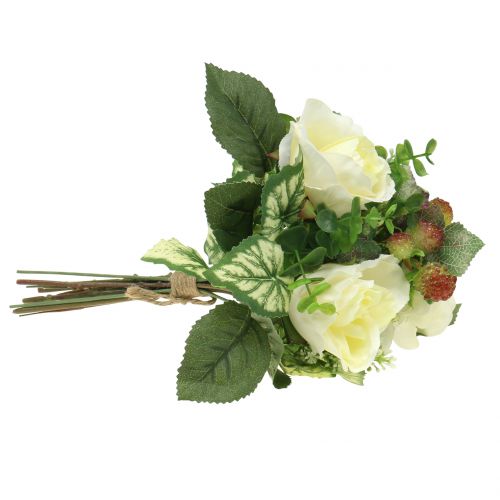 Floristik24 Roses / hydrangea bouquet white with berries 31cm