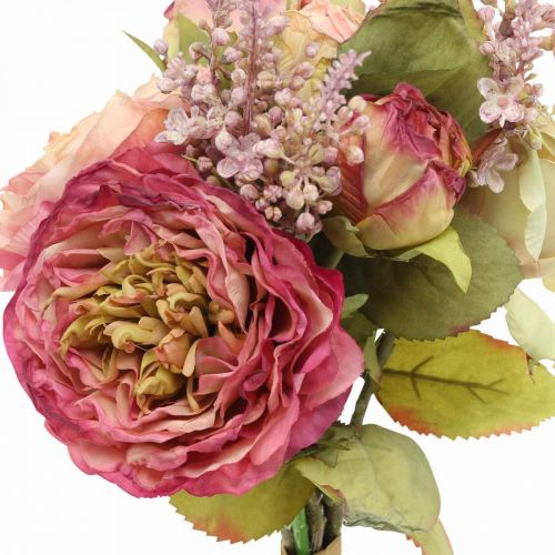 Product Artificial roses in bunch autumn bouquet pink, violet H36cm