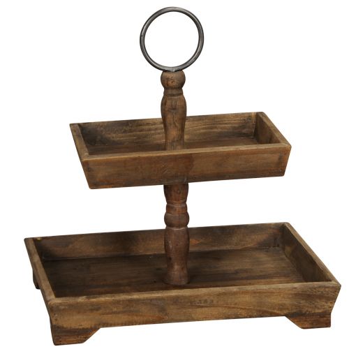 Rustic wooden two-tier stand with metal handle – perfect for vintage decoration 44cm