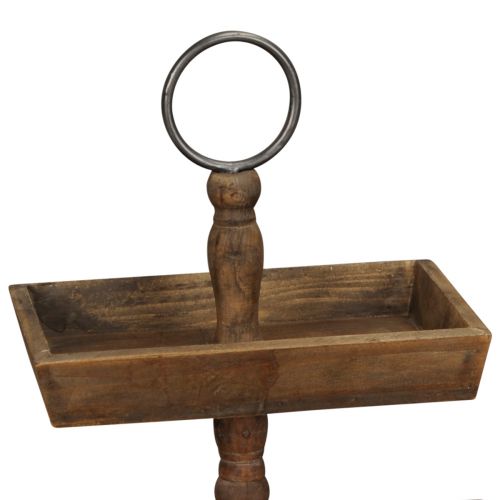 Product Rustic wooden tiered stand with two levels and metal handle – perfect for vintage decor 44cm