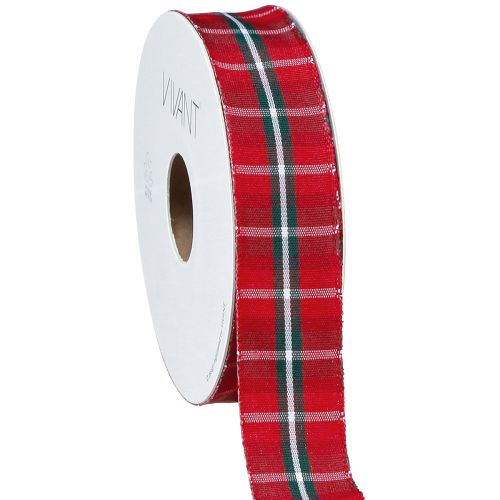 Rustic check ribbon in red for festive decorations Width 25mm Long 15m