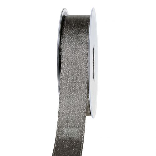 Floristik24 Satin ribbon with glitter grey 25mm 20m