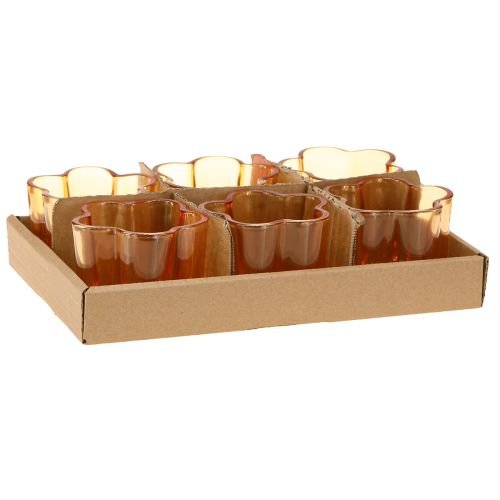 Product Glass Bowl Tealight holder Flower Orange Ø7.5cm H6cm 6pcs