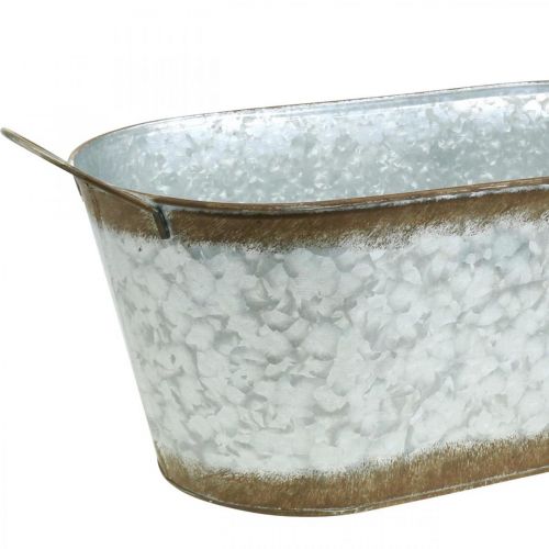 Floristik24 Metal container for planting, plant tub with handles, silver flower bowl, patina L45cm H17.5cm