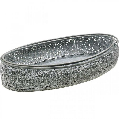 Product Decorative bowl metal pattern gray oval L36cm/33.5cm set of 2
