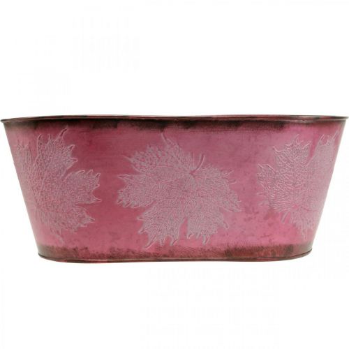 Product Bowl with leaf decoration, planter, autumn decoration, metal pot wine red L38cm H15cm