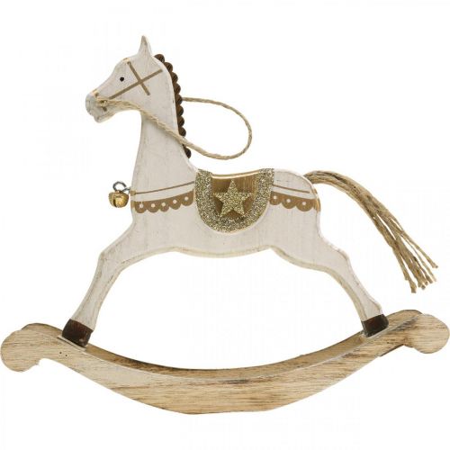 Floristik24 Wooden rocking horse, Christmas decoration White Golden H18cm