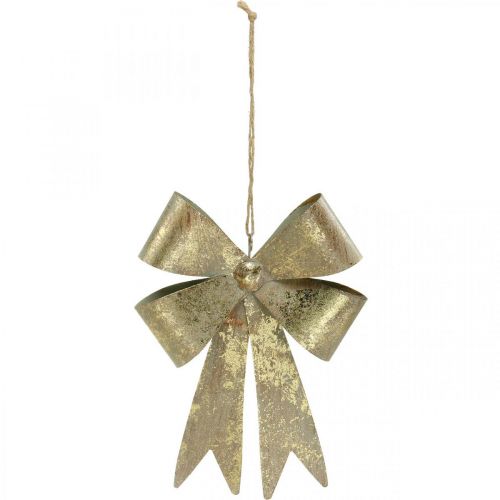 Product Bow to hang, Christmas tree decorations, golden metal decoration, antique look H23cm W16cm