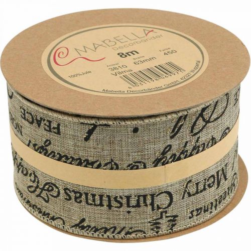 Floristik24 Ribbon wide Merry Christmas Ribbon Jute Beige, Golden 63mm 8m