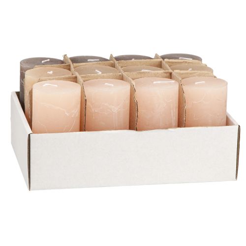 Product Narrow pillar candles in brown 3 colours 50x100mm 12 pcs