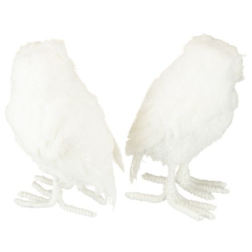 Product Snowy owl decorative owl white with fur and feathers 15.5cm 2pcs