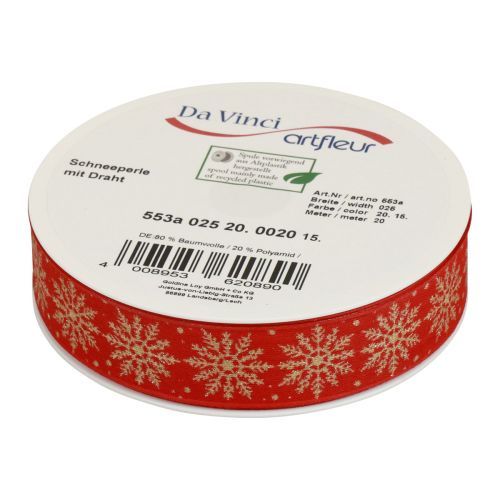 Product Christmas ribbon gift ribbon snowflakes red 25mm 20m