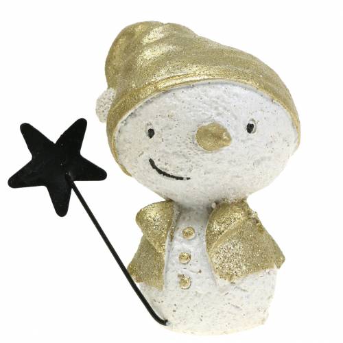 Product Decoration figure snowman white/gold 7.5cm 4pcs