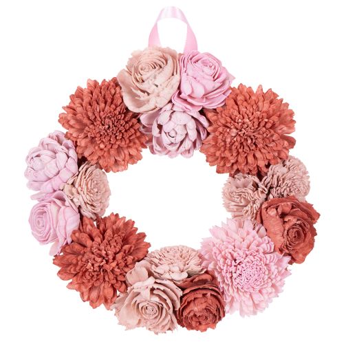 Product Hanging floral wreath with pink blossoms for stylish decoration of living space, 25cm