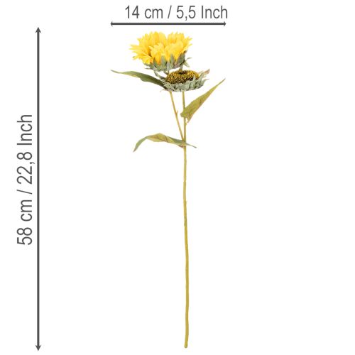 Product Artificial sunflower with realistic leaves and blossoms, 58cm, 3 pieces