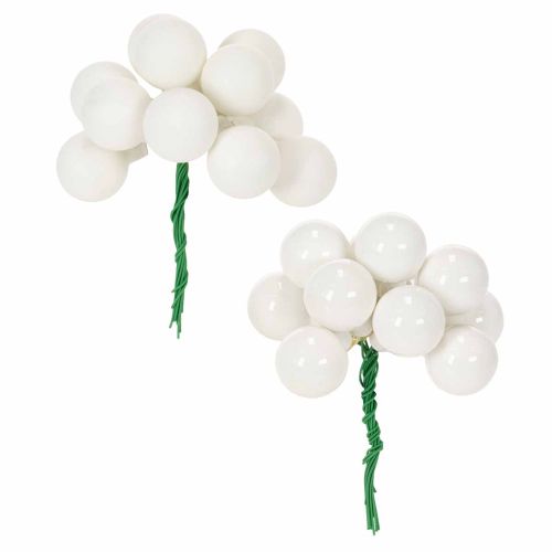 Product Mirrored berry mini glass balls on wire, white, 25mm, 140 pieces
