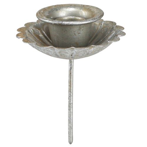 Taper candle holder silver antique candle holder with spike Ø8.5cm 4pcs