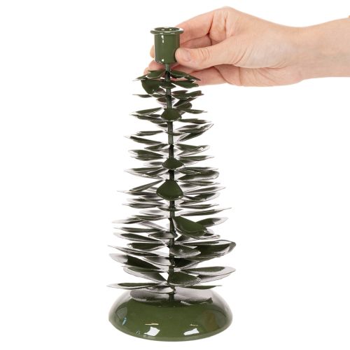 Product Candlestick Christmas tree green metal decoration 28cm