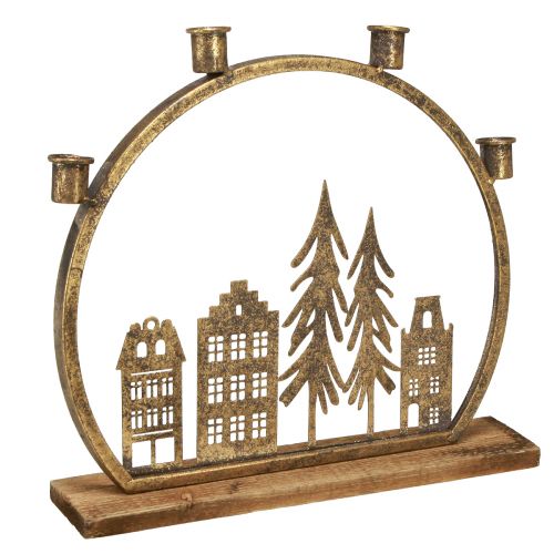 Candle holder Christmas row of houses antique gold 36×32cm