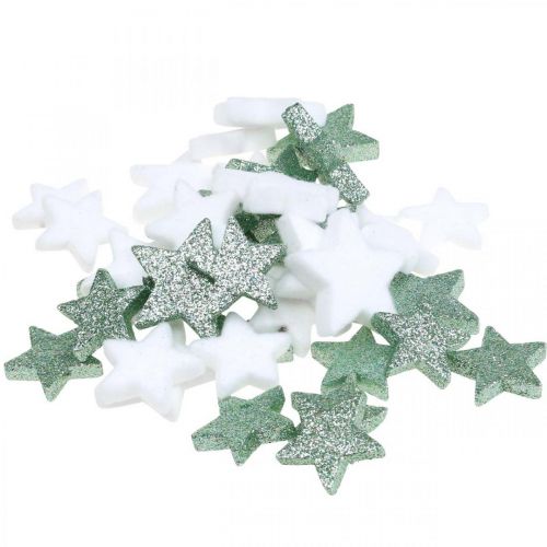 Product Scatter Decoration Christmas Scatter Stars Green White Ø4/5cm 40 Pcs